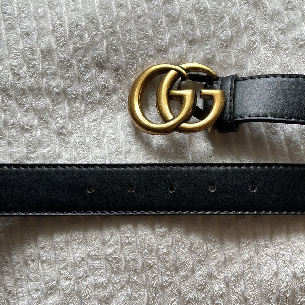 Gucci Black and Gold Marmont Belt 46 inches - Picture 2 of 5